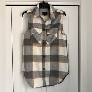 Love Tree Gray and Cream Plaid Shirt Vest